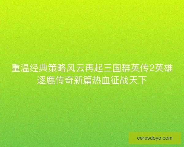 重温经典策略风云再起三国群英传2英雄逐鹿传奇新篇热血征战天下